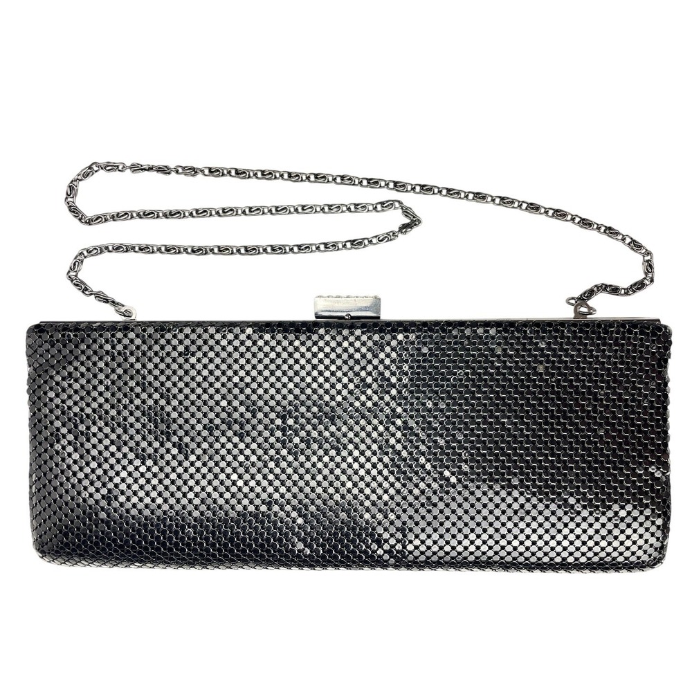 JESSICA McCLINTOCK Black Metal Mesh Chain Evening Clutch Purse Bling Party